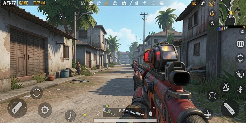 Screenshot AFK77 menampilkan aksi seru dalam gameplay TPS.