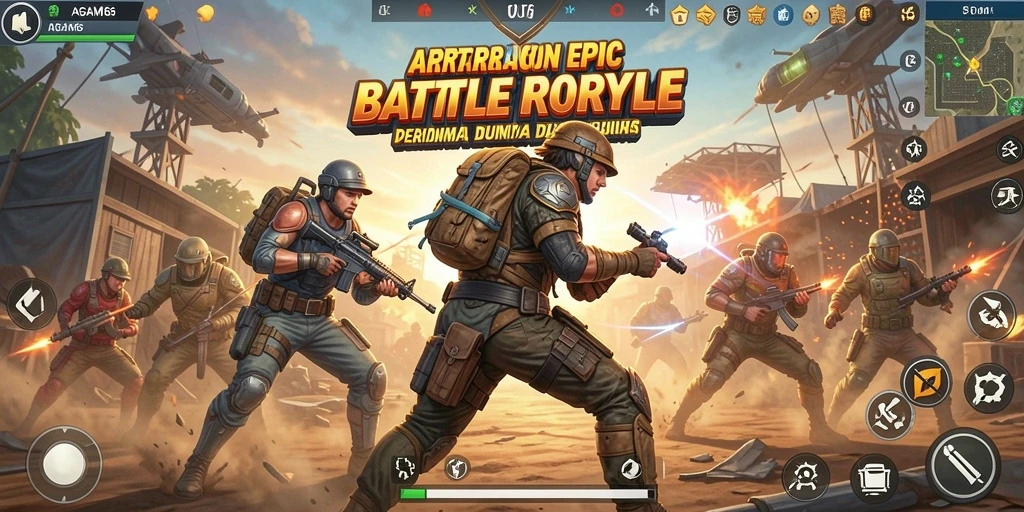 Tangkapan layar AGAM66 menunjukkan pertarungan seru di medan perang Battle Royale.