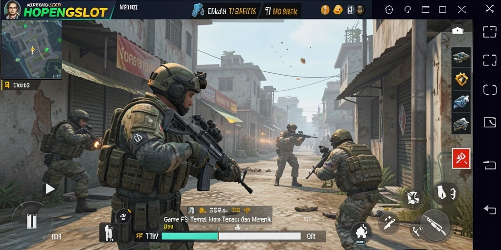 Screenshot menampilkan gameplay HOPENGSLOT dengan aksi senjata mendebarkan.