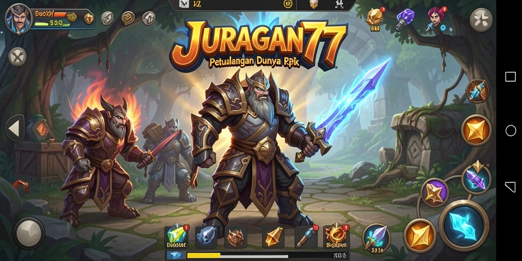 Tangkapan layar menampilkan pertempuran epik dalam RPG JURAGAN77.