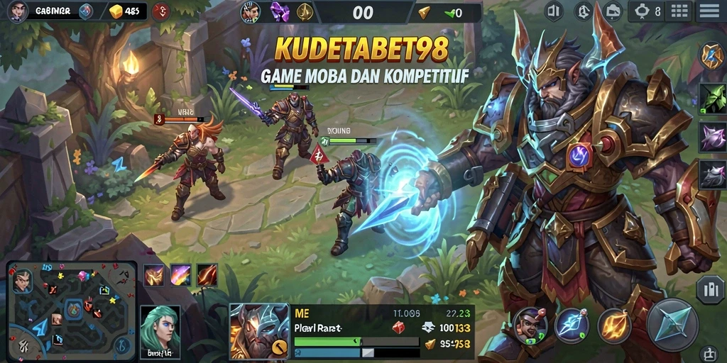 Tampilan gameplay MOBA yang kompetitif dan seru dalam KUDETABET98.