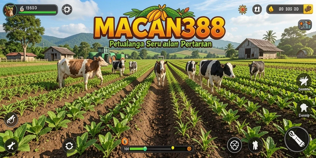 Tangkapan layar gameplay MACAN388 yang menunjukkan aktivitas bertani yang menyenangkan.
