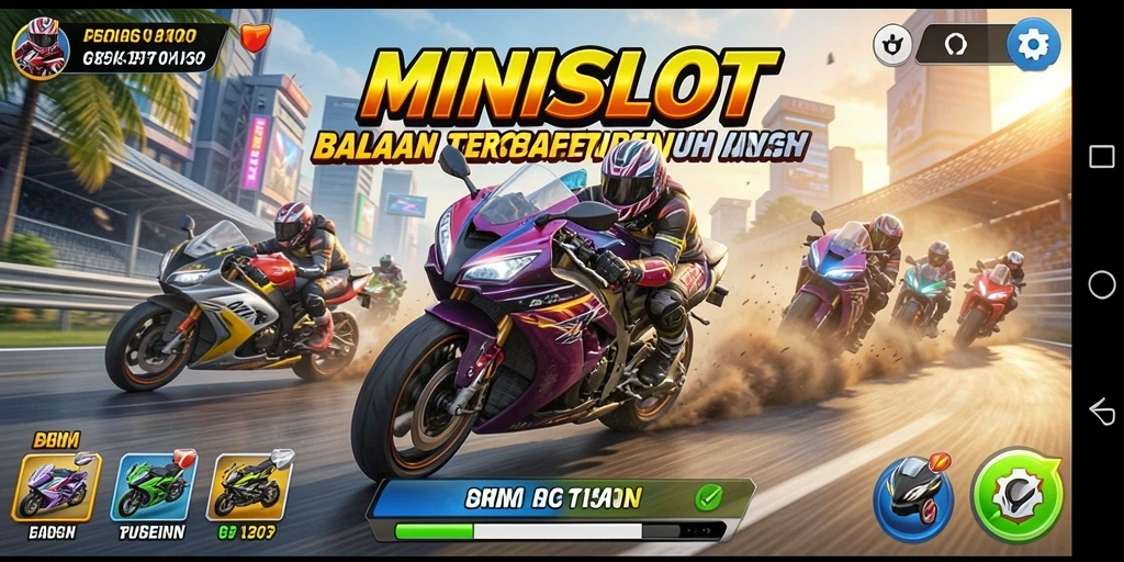 Gameplay seru dari MINISLOT saat balapan motor.