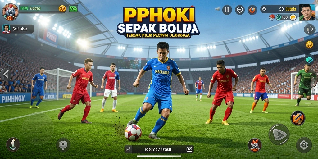 Tampilan gameplay PPHOKI yang menarik dengan aksi sepak bola seru.
