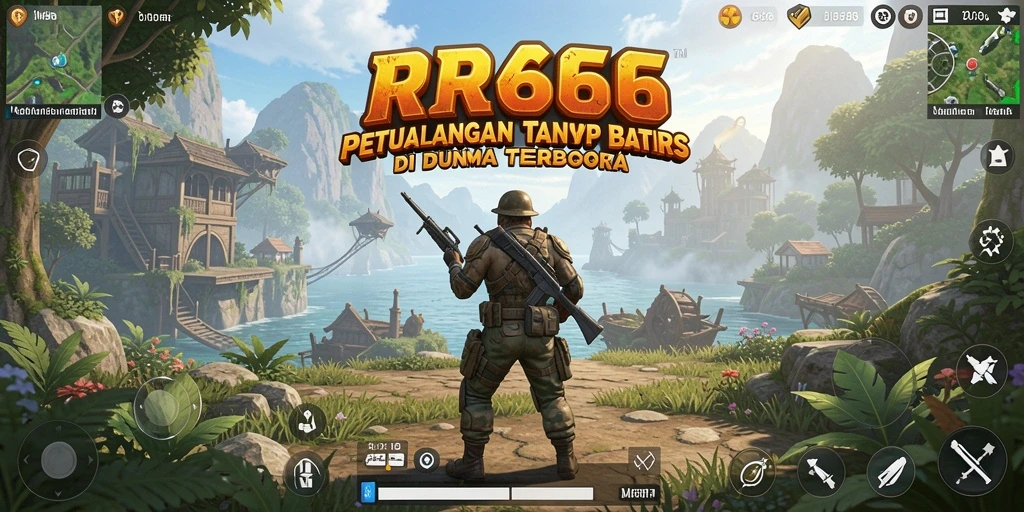 Screenshot gameplay RR666 menampilkan petualangan penuh warna di dunia terbuka.
